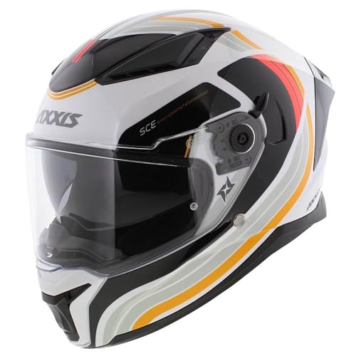 AXXIS Panther SV Tribute Blanco Naranja Brillo - Casco de Moto Integral con Visor Solar, para Hombre y Mujer, Homologado ECE 22.06 (S)