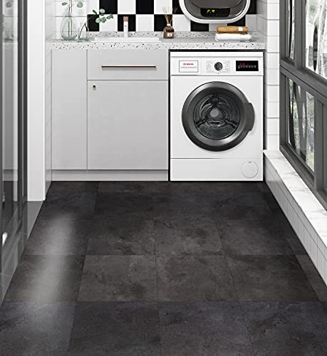 Livelynine 32-Pack Removable Floor Tiles Peel And Stick Flooring Charcoal Grey Vinyl Flooring Waterproof Bathroom Floor Tile Stickers Stick On Laminate Flooring Sticky Linoleum Flooring 12X12 Inch #TOP6
