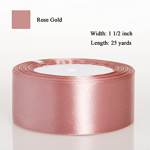 Image of ATRBB 25 Yards 1-1 /2 inch Wide Satin Ribbon Perfect for Wedding,Handmade Bows and Gift Wrapping (Rose Gold)