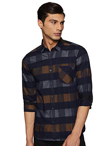 Campus Sutra Camisa casual a cuadros para hombre, Azul, 44