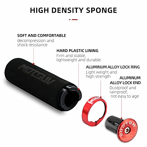 Bike Grips Single Aluminum Alloy Lock On + Aluminum Bar End Plugs,Bicycle Handle Bar Foam Soft Comfortable Non-Slip Bike Handle Grips,Handlebar Caps For Bmx Mountain Mtb Cruiser Scooter (Red) #TOP1