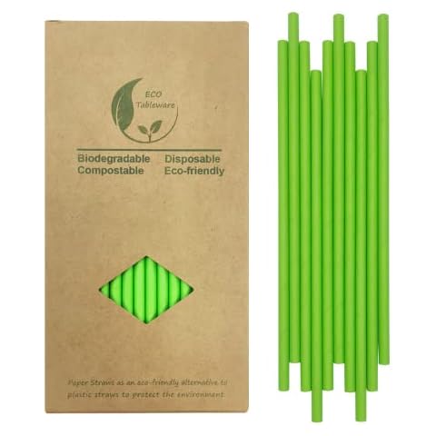 100 Pack of Solid Green Paper Straws Cover