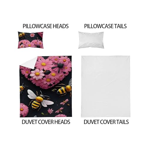 Housse de couette single fleur d'abeille microfibres animaux 135x200