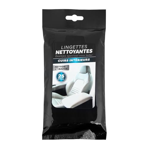 TURBOCAR - Lingettes Nettoyantes Spécial Cuir - Sachet Refermable de 25 Lingettes - Nettoient, Rénovent et Protègent Tous les Cuirs - Pratique