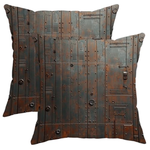 Industrial Pillow Covers Set of 2, Rusty Metal Texture Throw