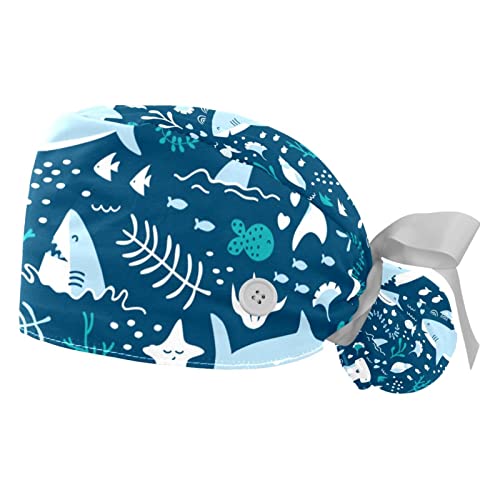 Casquettes de travail ajustables JDEZ à bandeau absorbant anti-sueur motif requins bleus