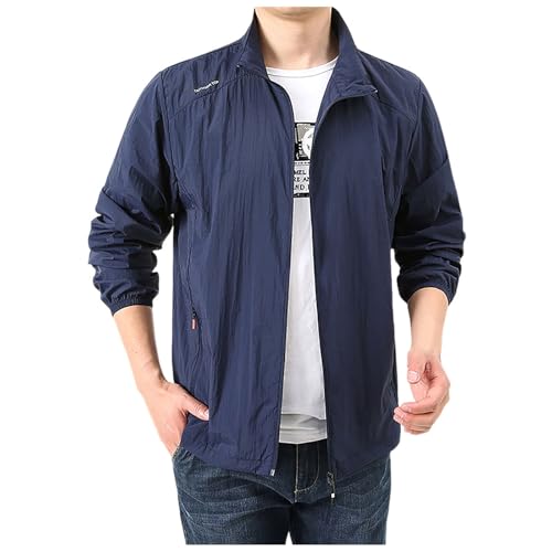 Generisch Chaqueta de protección solar para hombre, chaqueta deportiva sin capucha, cuello fino, sección fina, chaqueta de senderismo, chaqueta funcional para exteriores, chaqueta de entretiempo con