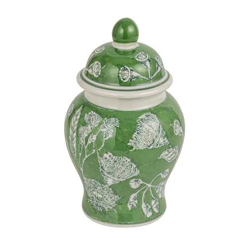 Creative Co-Op Decorative Ceramic Ginger Jar with Domed Lid Green