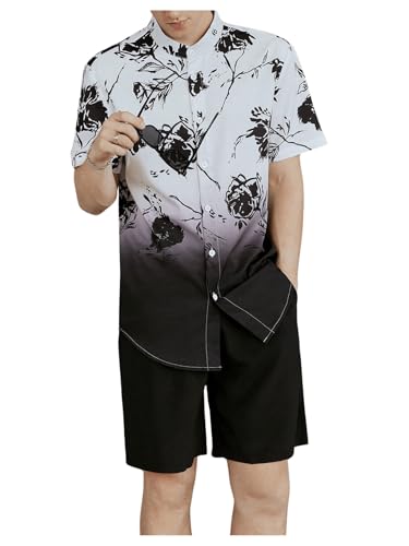 OYOANGLE Men's Casual Short Sleeve Tropical Print Collared Button Down Hawaiian Shirts4