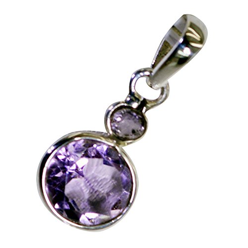 Pendentif en argent naturel améthyste pour femmes, collier pierre de naissance ronde