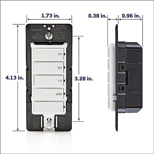 Leviton Countdown Timer Switch for Household Lights, heaters and Exhaust Fans, 30 min, 1-2-4 Hour, No Neutral Wire Required, Single Pole, 15A, 1/2 HP/9.8A Fan/Motor, DT104-1LW, White by Leviton - Image 8