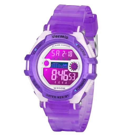 Viecaeio Kids Watches Digital Sport Watches for Boys Girls Outdoor Waterproof Watches with Alarm Stopwatch Colorful Child Wrist Watch Ages 5-17 (Light Purple)