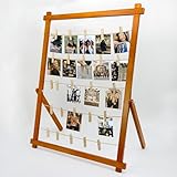 FramePro Freestanding Photo Display Board with Clips, Stable Tabletop Picture Frame Stand Holds 30+ Photos, Graduation Centerpiece Decorations 2026, Wooden Board for Photos, Artworks (Walnut)