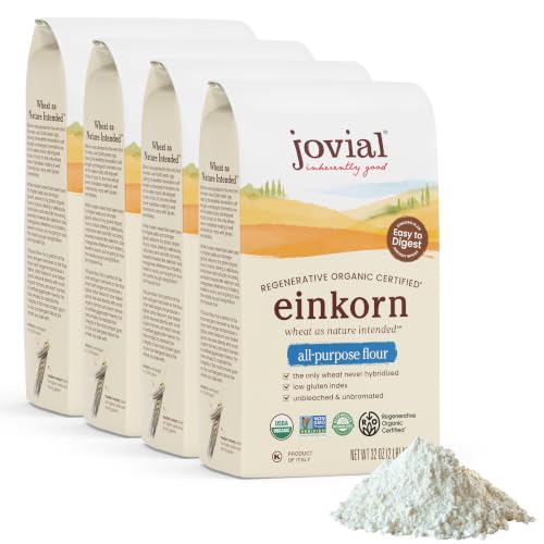 Image of Jovial Organic Einkorn Unbleached All Purpose Flour, Non-GMO, 32 Oz, 4 Pack | Bread Baking Flour for Sourdough, High Protein, Organic Pizza & Pasta, European Italian, Glyphosate Free