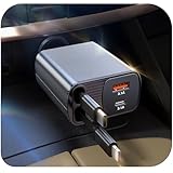 【4-in-1 Retractable Car Charger】This Car Charger USB C is equipped with PD 35W USB-C cables and 20W USB Apple cables, 15W USB C and 15W USB A Ports, the total output can reach 85W, allowing for fast charging of up to four devices simultaneously. Comb...