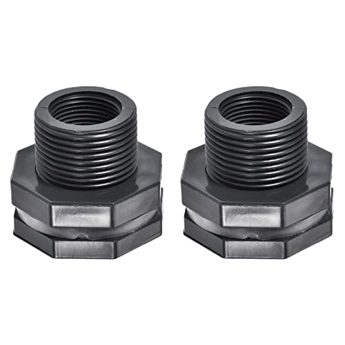 M METERXITY 2 Pack PVC Bulkhead Fitting - Double Threaded Bulkhead Water Tank Connector, with Silicone Gasket, Apply to Aquariums, (G3/4 Female 1.5