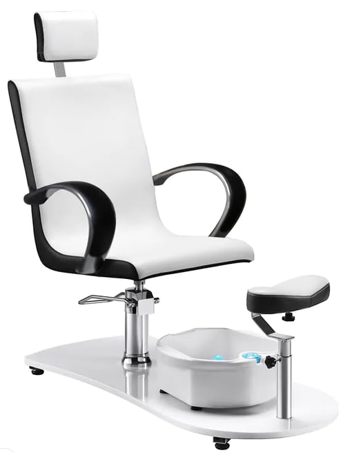 Pediküre-Stuhl mit Massagefunktion, Fußbadewanne, Höhenverstellbar, Ökoleder, Weiß-Schwarz