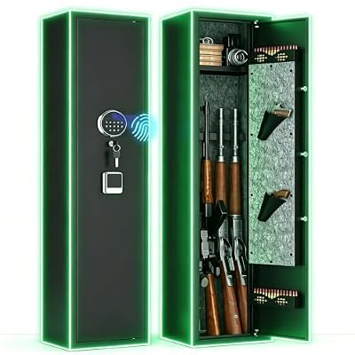 Hymnxemo [No Assembly Required] 4-6 Gun Safe,Rifle Safe,Gun Safe for Rifles and Pistols,Gun Cabinet for Shotguns,Long Gun Cabinet Fingerprint Keypad Lock Gun Cabinet Quick Access Rifle Safes