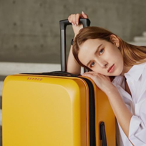 Image of Verage Luxe Freeland Set of 2 (56 cms & 78 cms) Yellow Cabin & Check-in Hardsided Trolley Bags for Travel, Expandable Hardshell Suitcase with Spinner Wheels, TSA Approved Lock Luggage (20 /28 Inch)
