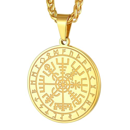FaithHeart Nordic Coin Amulet Vegvísir Guidepost Compass Necklaces 14K Gold