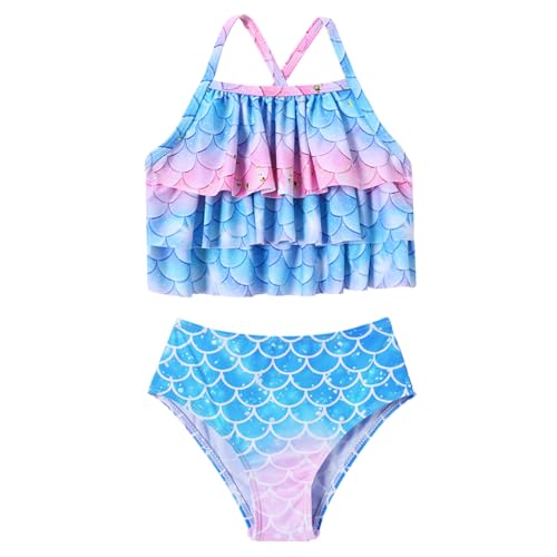 Image of Redair Mermaid Girls Bathing Suit 3Pcs Ruffle Top Bikini Bottoms Swimsuit Kids Beach Pool Swimwear 3-11 Years