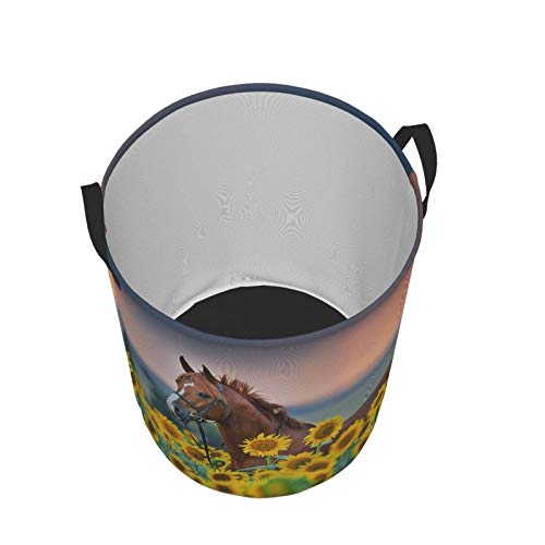 Kiuloam Horse Sunflowers 19.6 Inches Large Storage Basket With Handles Collapsible Portable Laundry Fabric Hampers Tote Bag For Toys Clothing Organization #TOP2