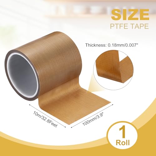 Image of PATIKIL High Temperature PTFE Tape 3-15 /16 Inch x 33 Feet, PTFE Coated Fiberglass Adhesive Tape for Vacuum Sealer Machines Hand-Impulse Sealers Insulation, Brown