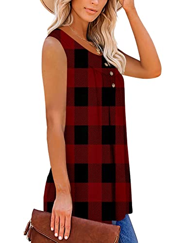 Mystry Zone Tanks Sleeveless Tops For Women Casual Tunic Blouses For Leggings Red Plaid Xxl #TOP2