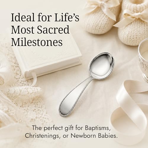 Image of Beaded 925 Sterling Silver Baby Feeding Spoon | food grade, engravable, gift boxed, baby shower, christening