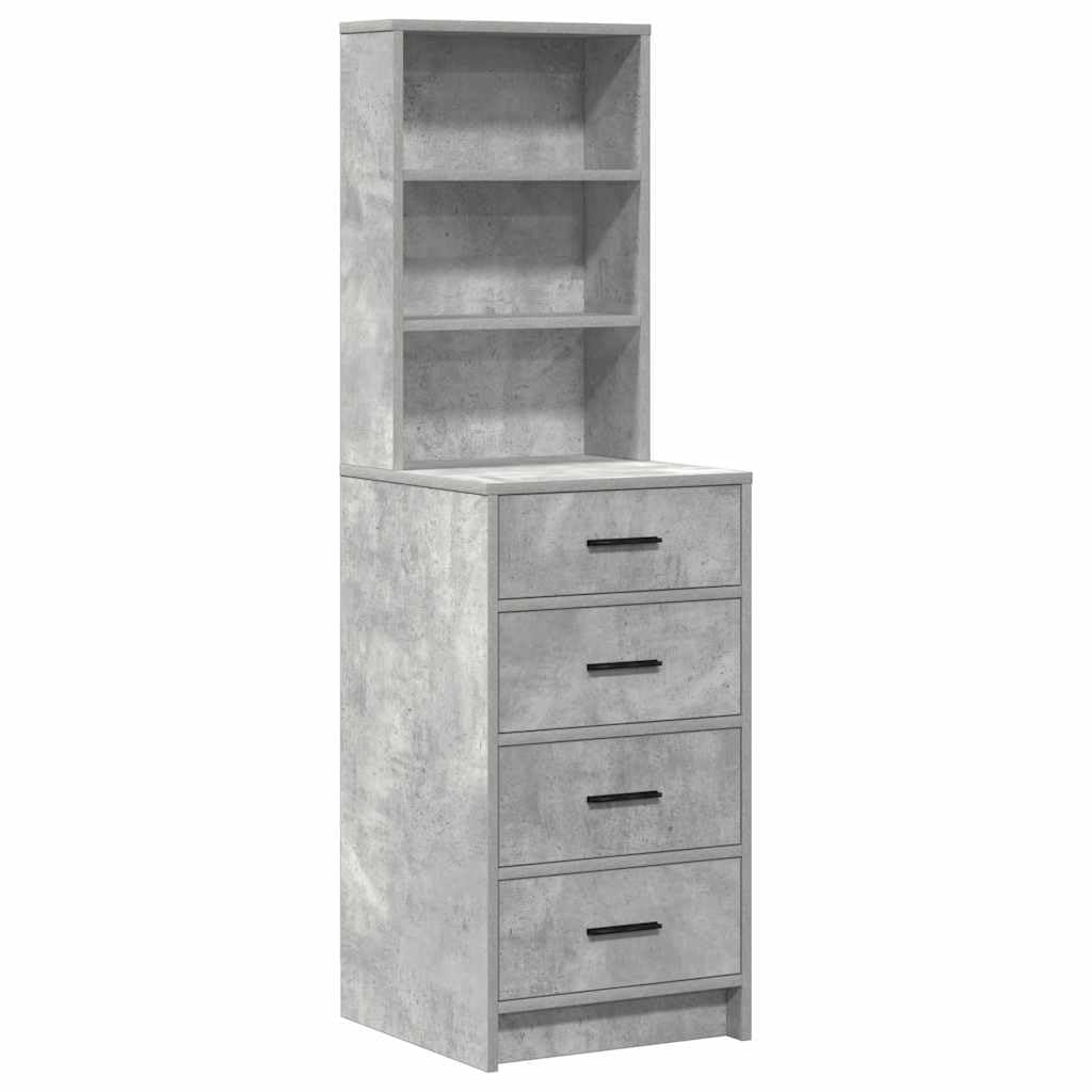 Tocador con espejo y 10 cajones de hormigón gris de madera 78,5 x 41 x 135 cm, 3 piezas con iluminación LED y armario alto para dormitorio, salón de belleza y peluquería