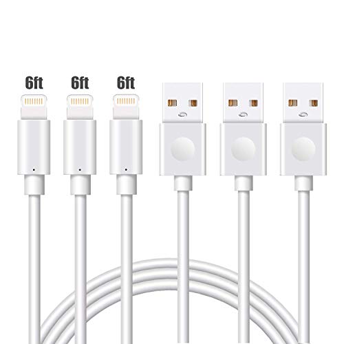 Marchpower iPhone Charger MFi Certified Lightning Cable 3Pack 6ft for iPhone SE /11/Pro/MAX/Xs/XS MAX/XR/X/8 Plus/8/7 Plus/7/6S Plus/6/5S/5E/5/iPad/Nan USB Charging Syncing Cord White