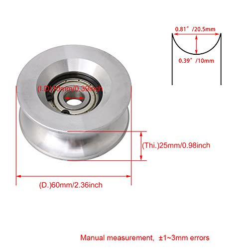 Bqlzr 10X60X25Mm Bearing Steel Aluminum Passive Round Guide Pulley Wheel Rail Roller Load 199Kg For Steel Wire Rope Idler Wheel #TOP1