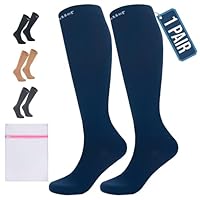 360 RELIEF 1 Pair Compression Socks for Women & Men - 15-20 mmHg Travel Flight Socks Graduated Support - Ideal for Running, Cycling & during Maternity -S/M, Blue with Laundry Bag