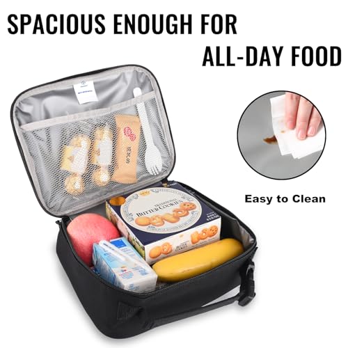 Genteen Insulated Soft Lunch Bag With Double Zipper - Sturdy, Freezable and Reusable for Kids, Men - For School, Work, Outdoor (Black)