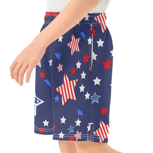 American Flag Stars Pattern Boys Athletic Shorts Kids Basketball Shorts Gym Short for Summer S4