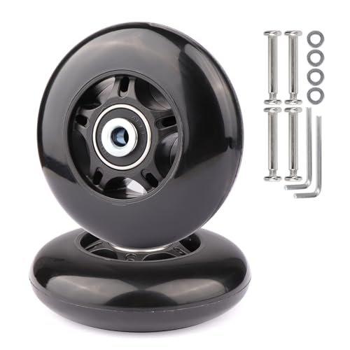 Gladder Luggage Suitcase Replacement Wheels Silent PU Caster Inline Wheels w/ABEC7 608-2RS Bearings 6mm Axles Washer Universal Repair Kit (76x24mm)