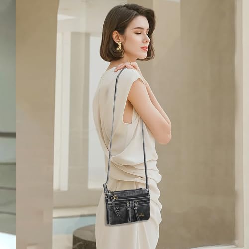 Image of Angel Kiss Small Crossbody Bag for Women Leather Crossbody Purse Triple Compartments Cell Phone Purse Shoulder Bags for Women