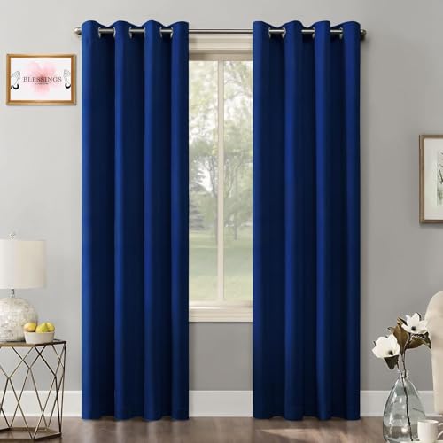 Image of 7 Feet Door Curtains Set of 2 - Semi Transparent Sheer Curtains for Living Room & Bedroom | Polyester Eyelet Curtain Panels | Modern Door & Window Curtain (Navy)