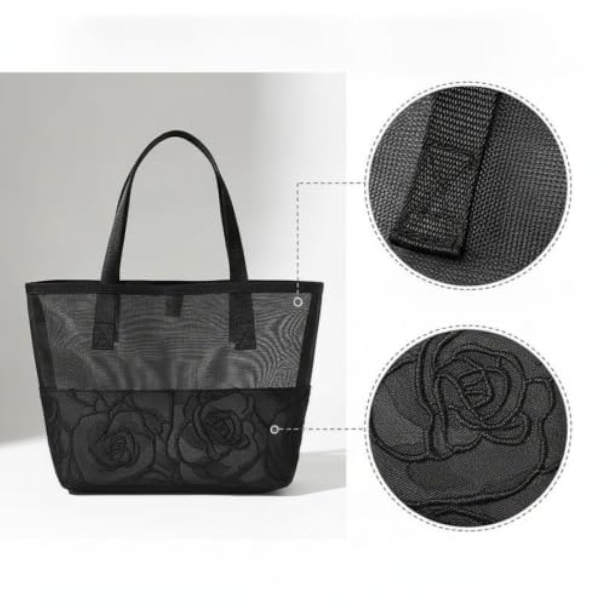 Translucent Mesh Tote Bag, Lightweight Zippered Storage