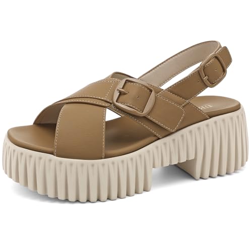 Image of UBFEN Womens Platform Sandals With Arch Support Comfy Walking Wedge Crisscross Band Summer Casual