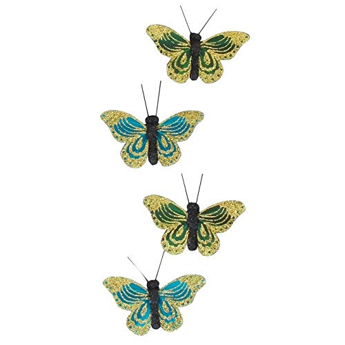 Mejores ventas – Imanes de plumas para cortinas, decoración de mariposas koh Samui, colores azul y verde oscuro, 4 mariposas
