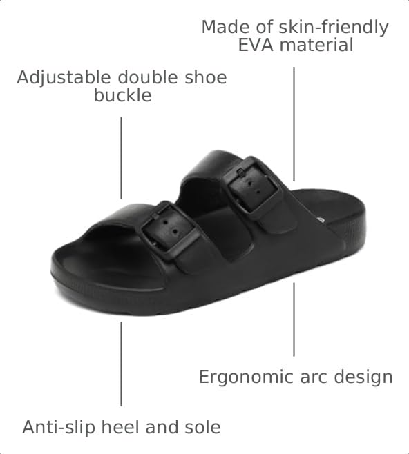 Image of INMINPIN Boys Girls Double Buckle Slide Sandals Comfort Beach Pool Shower Slippers Adjustable Indoor Outdoor Little Kid /Big Kid