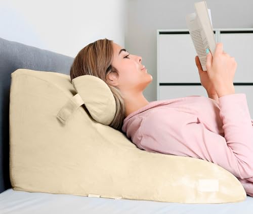 Relivy – Almohada de Lectura, Respaldo para Cama, Cuña Antireflujo Adulto, Cojin de Lectura Cama, Cojin Lumbar Cama Sofa, Respaldo Lumbar, Cojin Cuña Antireflujo (Beige)