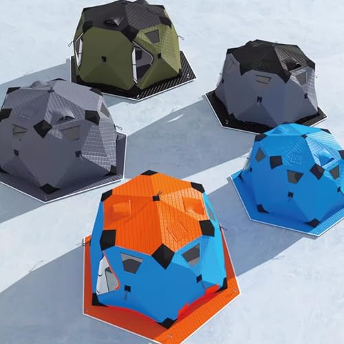 XQZMZSCP Ice Fishing Shelter with Stove Jack and Floor, Portable Ice Fishing Tent 420D Insulated Layer Ice Shanty Hexagon Ice Huts (Dark Green 260X260X170cm)