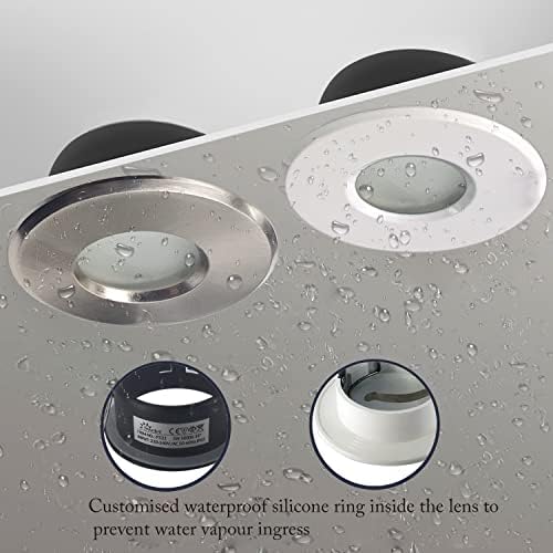 4XSweier Waterproof LED Bathroom Spotlights IP65, 5W Warm White 3000K 450LM, Suitable for Bathroom and Kitchen LED Downlights Ceiling (Including GU10 Bulbs) Satin Nickel Downlight Cut-Out 68mm