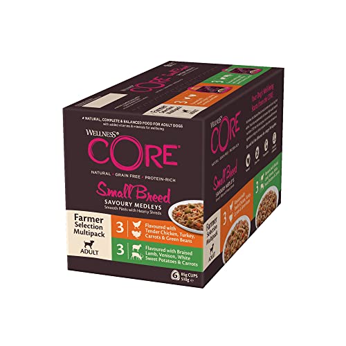 Wellness CORE Savoury Medleys 6 x 85g, Multipack, Sélection Farmer – Pâtée pour Chiens de Petite Taille, 100% Naturelles, sans Céréales, Hypoallergénique, Riche en Viande
