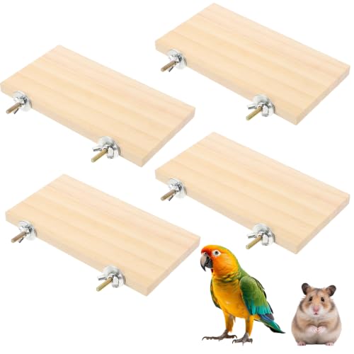Persiiious 4 Pièces Plateforme pour Oiseaux, 19×10 cm Plateformes d'escalade en Bois, Plateformes Bois Naturel pour Oiseaux, Perchoirs Rectangulaires, Perchoir Récréatif, pour Cockatiels, Hamsters