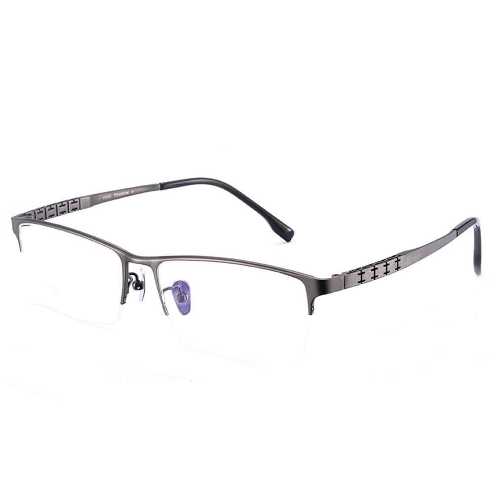 KAZHBI Gafas de lectura progresivas multienfoque, medio marco de titanio, antiluz azul, lectores de computadora, gafas antifatiga para mujeres y hombres,Gris,+3.0