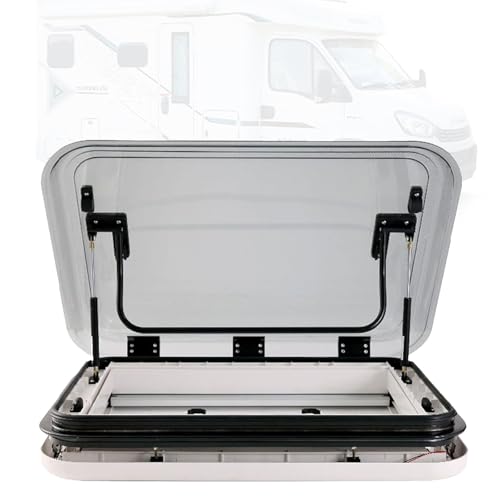 VNATWGOO Botola di Ventilazione da Tetto per Camper 500X500 700X500 800X500 Mm con LED E Parasole, Oblò Universale per Roulotte,500×500mm