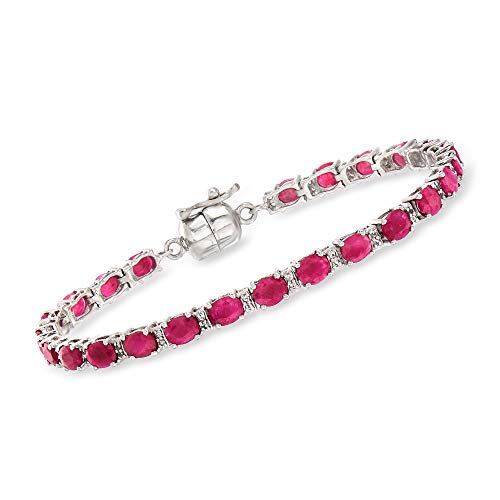 Ross-Simons 7.00 ct. t.w. Ruby and .20 ct. t.w. White Topaz Tennis Bracelet in Sterling Silver With Magnetic Clasp